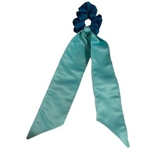 Teal and Aqua Hair Scrunchie with Long Tails